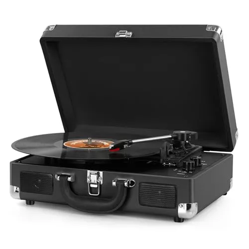 Tocadiscos de Vinilo, Mersoco Tocadiscos Bluetooth Retro con Altavoces Integrados y 3 velocidades, Gramófono Vintage portátil con Salida RCA/AUX-IN，Negro