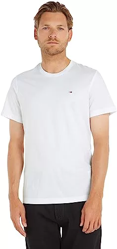 Tommy Jeans Regular C Camiseta con Cuello Redondo, Blanco (Classic White), XL para Hombre