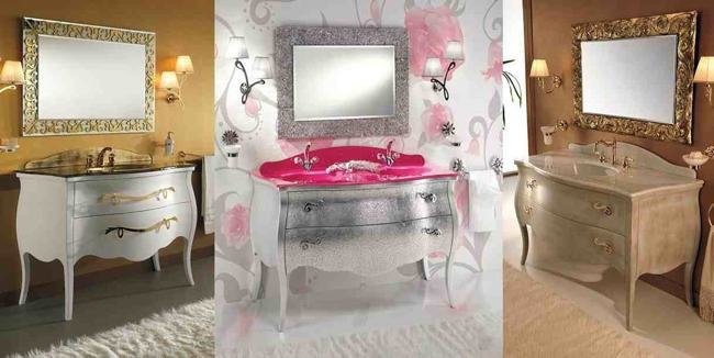 Elegantes muebles de baño en dorado y plateado