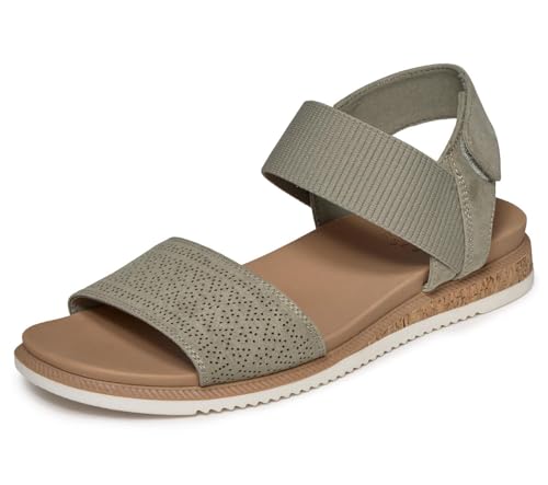 Skechers Desert Kiss - Sandalias Planas Bajas para Mujer, Color Oliva, Talla 36