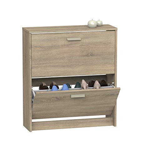 MUEBLES PITARCH | Zapatero Recibidor Mueble Auxiliar Estrecho 2 Puertas para Entrada Roble Cambrian, 12 Pares de Zapatos, 82x74x25cm, Colección Tibet