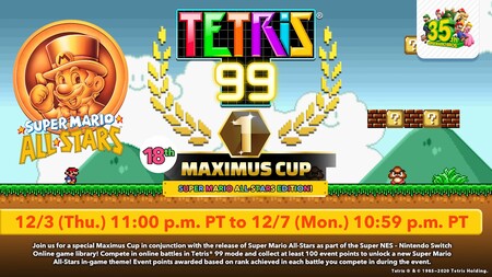 Tetris 99 se apunta a la celebración del 35 aniversario de Mario con un evento dedicado a Super Mario All-Stars