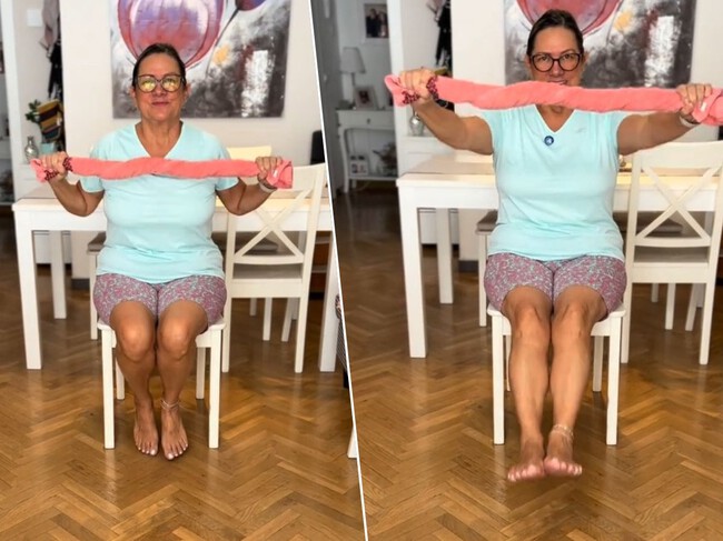 Pilates en silla con toalla