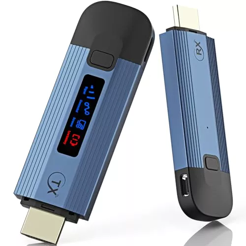 Transmisor y Receptor inalámbricos HDMI 4K, Plug&Play Extensor inalámbrico portátil HDMI Carcasa metálica con Pantalla led, transmisor de vídeo para monitorear/TV Desde la computadora portátil