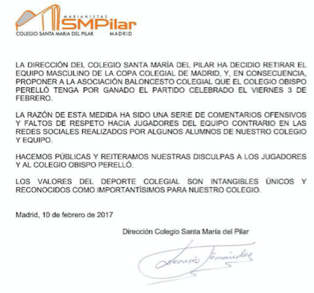Cuando importan más los valores que la victoria: el colegio Santa María del Pilar deja ganar al equipo contrario