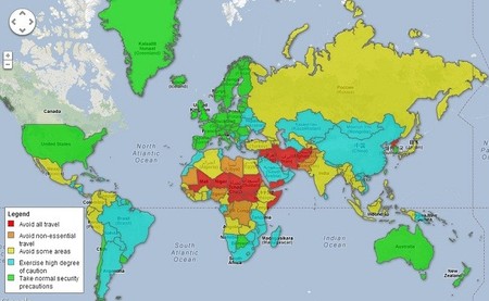 Mapa con los países más inseguros a la hora de viajar 