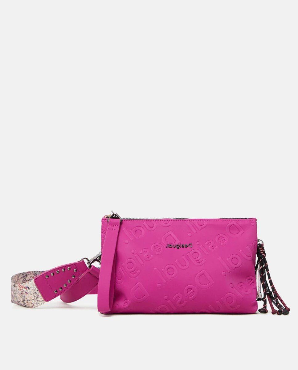 Bolso de mujer Desigual Galia Dortmund en rosa con grabado de logos