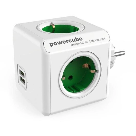 PowerCube - Regleta eléctrica cubo 4 tomas schuko + 2 tomas USB.