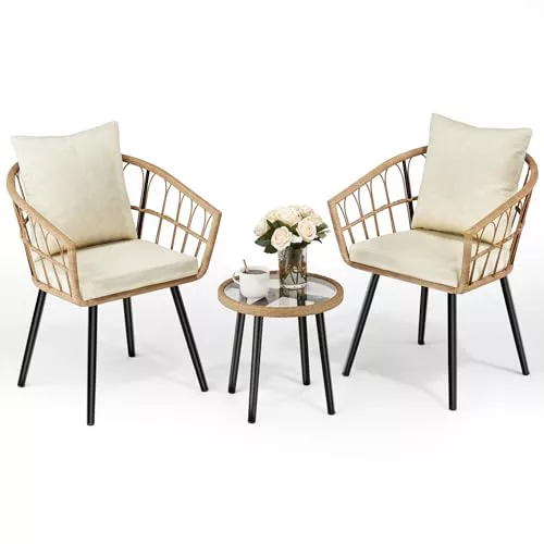 Pamapic Conjunto de Jardin Exterior de Ratan PE 3 Piezas