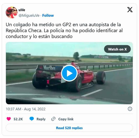 Tuit F1por la autopista Republica Checa