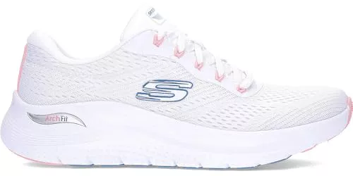 Skechers Arch Fit 2.0 Big League, Zapatillas Mujer, White Mesh/Pink & Blue Trim, 37 EU