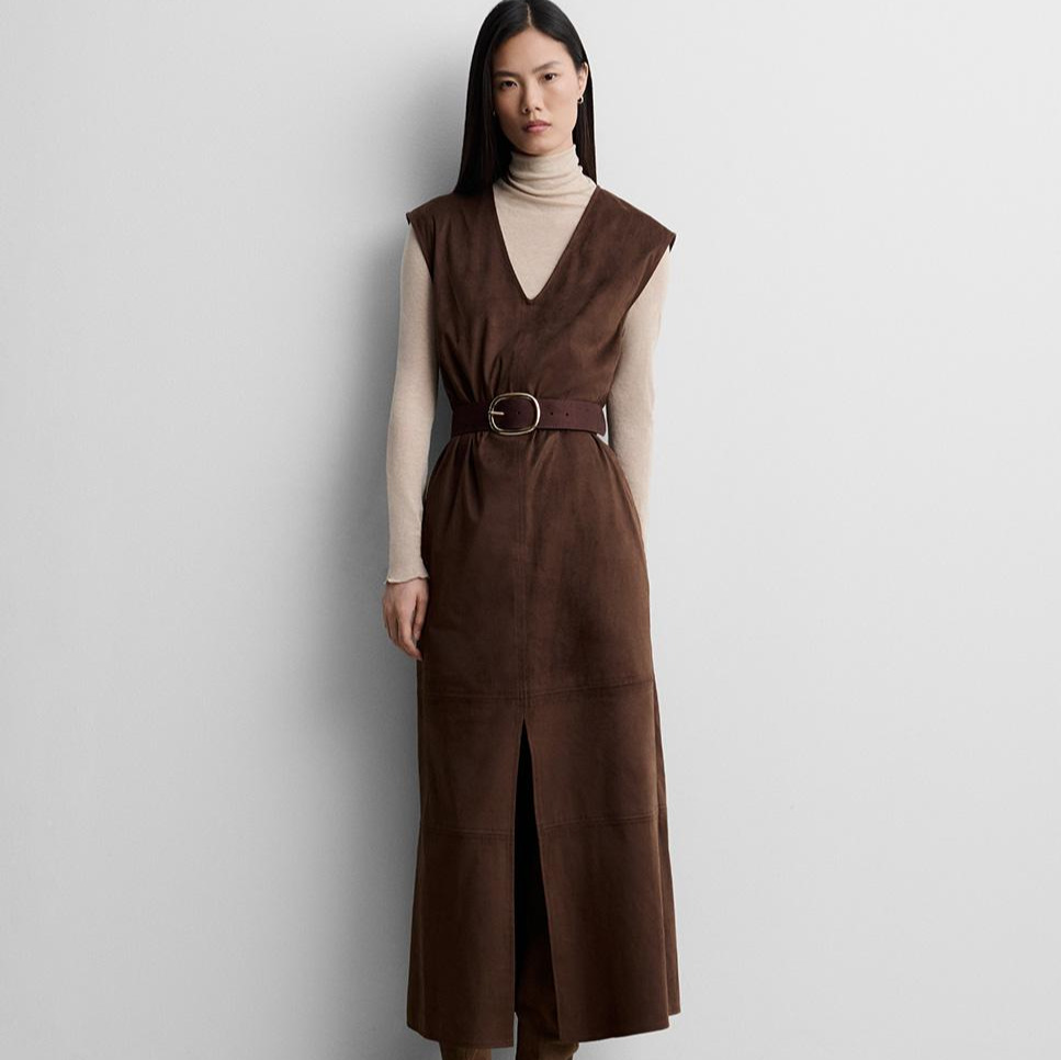 Vestido midi sisado antelina sin mangas de escote pico - Simorra