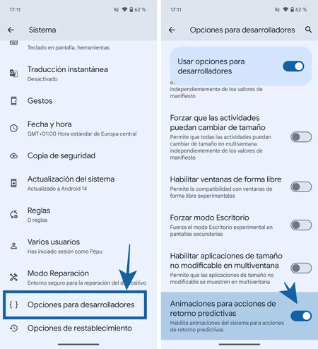 予測リターン Android 14 を有効にする