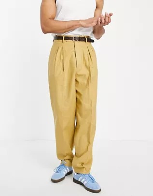 Pantalones de vestir amarillo mostaza de corte slim y talle alto de lino de ASOS DESIGN
