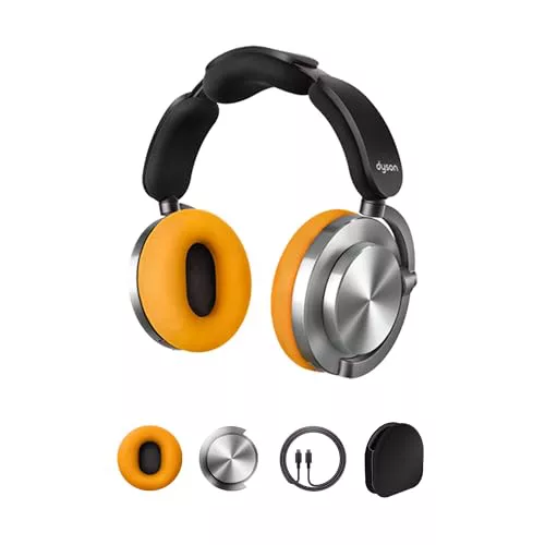 Dyson Ontrac Auriculares inalámbricos con cancelación Activa de Ruido – 55h de autonomía – Bluetooth 5.0 – Carga rápida de 10 min – 6 Hz a 21 kHz – Estuche de protección – (Aluminio/Amarillo)