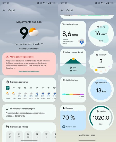 App del tiempo de Google en un Motorola Razr 50 Ultra