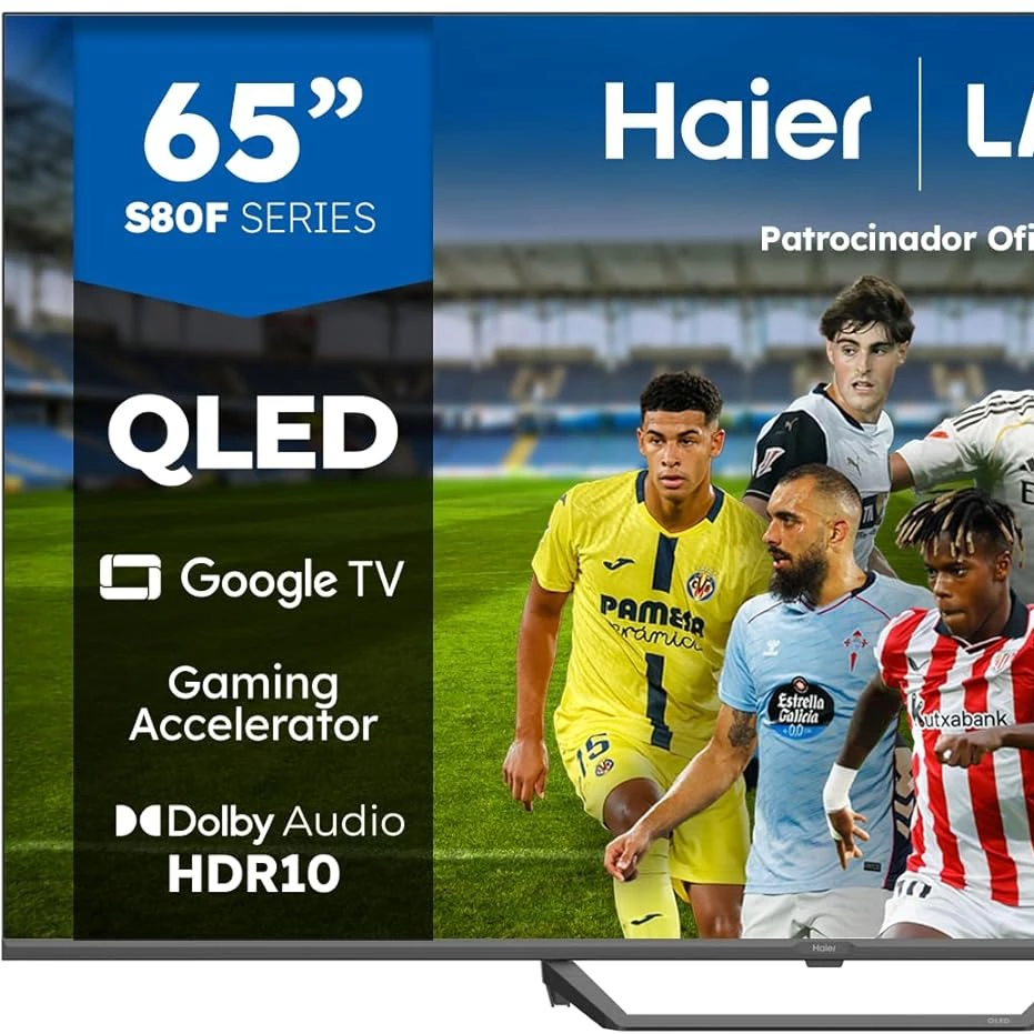 TV QLED 165 cm (65") Haier H65S80FUX UHD 4K, Peana central, Smart Google TV, HDR10, Gaming 120Hz, Dolby Audio