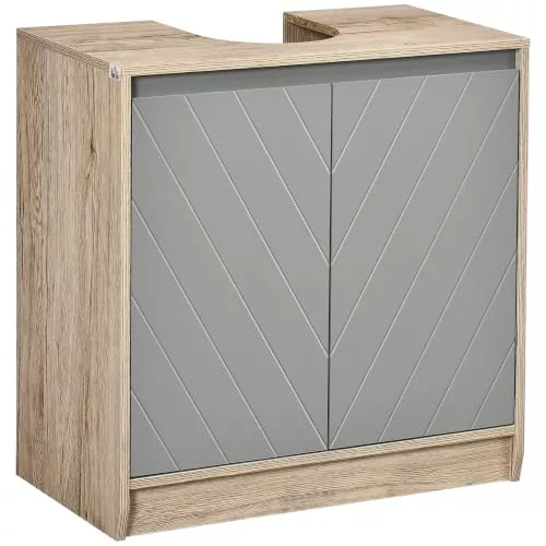 HOMCOM Mueble Bajo Lavabo con 2 Puertas y Estante Ajustable Roble/Gris