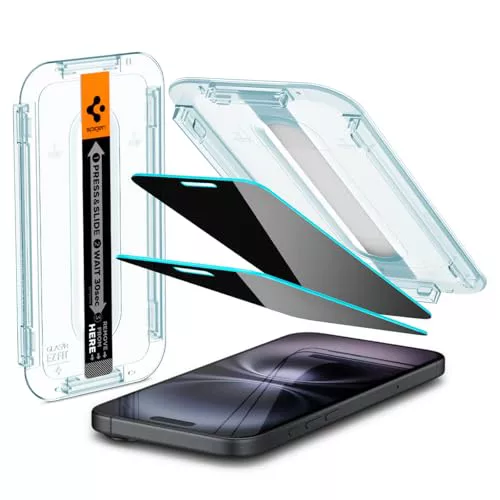 Spigen Glas.tR EZ Fit Filtro Privacidad Protector Pantalla para iPhone 16 Plus, iPhone 15 Plus, 2 Unidades, Antiespía, Instalación Fácil, Compatible con Funda, Dureza 9H