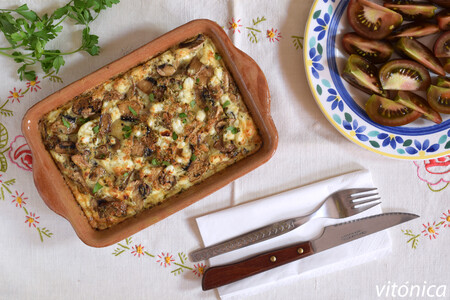 Frittata o tortilla de setas y queso de cabra al horno: receta saludable