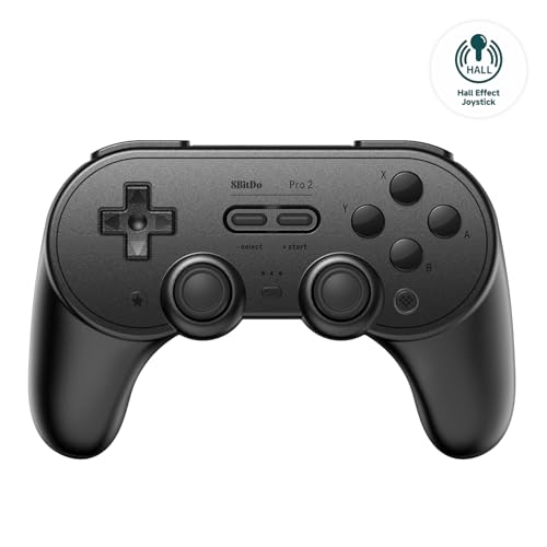 AKNES 8Bitdo Pro 2 Mando Bluetooth, Joysticks de Efecto Hall, Mando Inalambricos Compatible con Switch 2, Switch, Apple, Windows, Steam Deck, Android y Raspberry Pi (Negro)