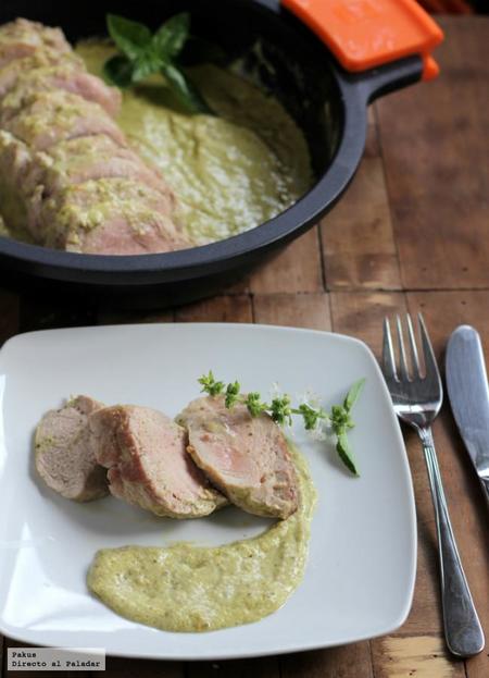 Solomillo de cerdo guisado al aroma de la albahaca. Receta