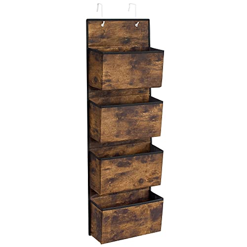SONGMICS Organizador Colgante de Puerta con 4 Bolsillos, Bolsa Colgante de Puerta y Pared, para Dormitorio, Sala de Estar, Oficina, 12 x 33,5 x 100 cm, Marrón Rústico RDH004X01