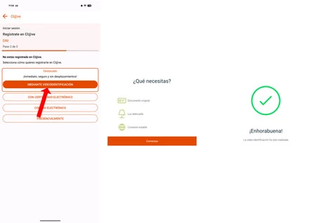 Proceso satisfactorio de registro en Cl@ve mediante videoidentificación