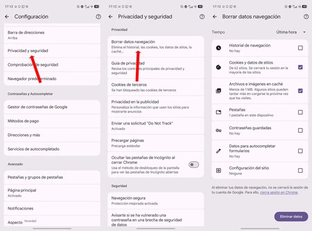 Borrado de datos de navegación en Chrome para Android