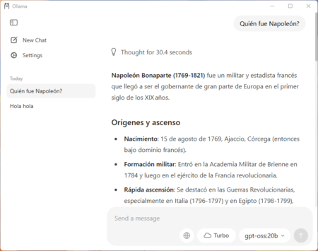 Hablando con gpt-oss-20b a través de Ollama | Imagen: Xataka