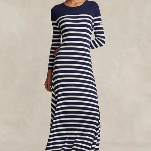 Polo Ralph Lauren Vestido largo de manga larga con rayas