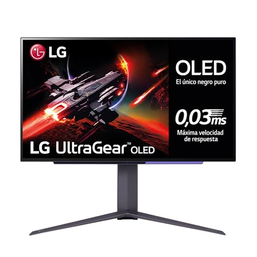 LG 27GR95QE-B - Monitor Ultragear Gaming 27 Pulgadas, OLED: 2560x1400, 16:9, 200cd/m², 1.5M:1, 0.03ms, 240Hz, DCI-P3 superior al 90%, HDR10, HDMI 2.1x2, DPx1, USB-Ax3, AMD FreeSync Premium, Negro