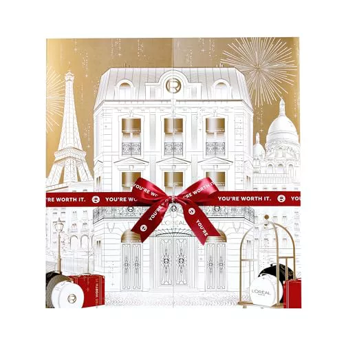 L'Oréal Paris - Calendario de Adviento 24 Días - Set de Regalo Navidad - Maquillaje, Cuidado Facial y Capilar - 24 Productos de Belleza Esenciales en Tamaño Real