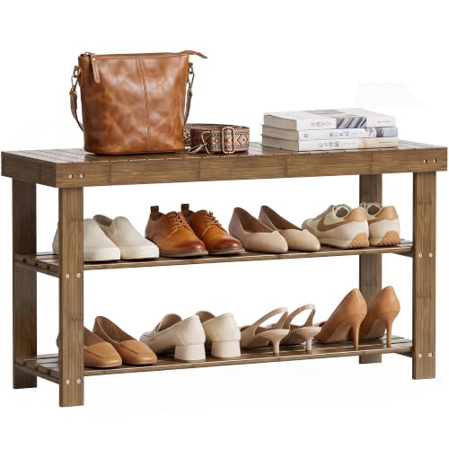 SMIBUY Estante de bambú para Zapatos, 86 x 28.5 x 45.5 cm, Organizador de Zapatos de 3 Niveles para Entrada, Pasillo, baño, Sala de Estar (Nuez)
