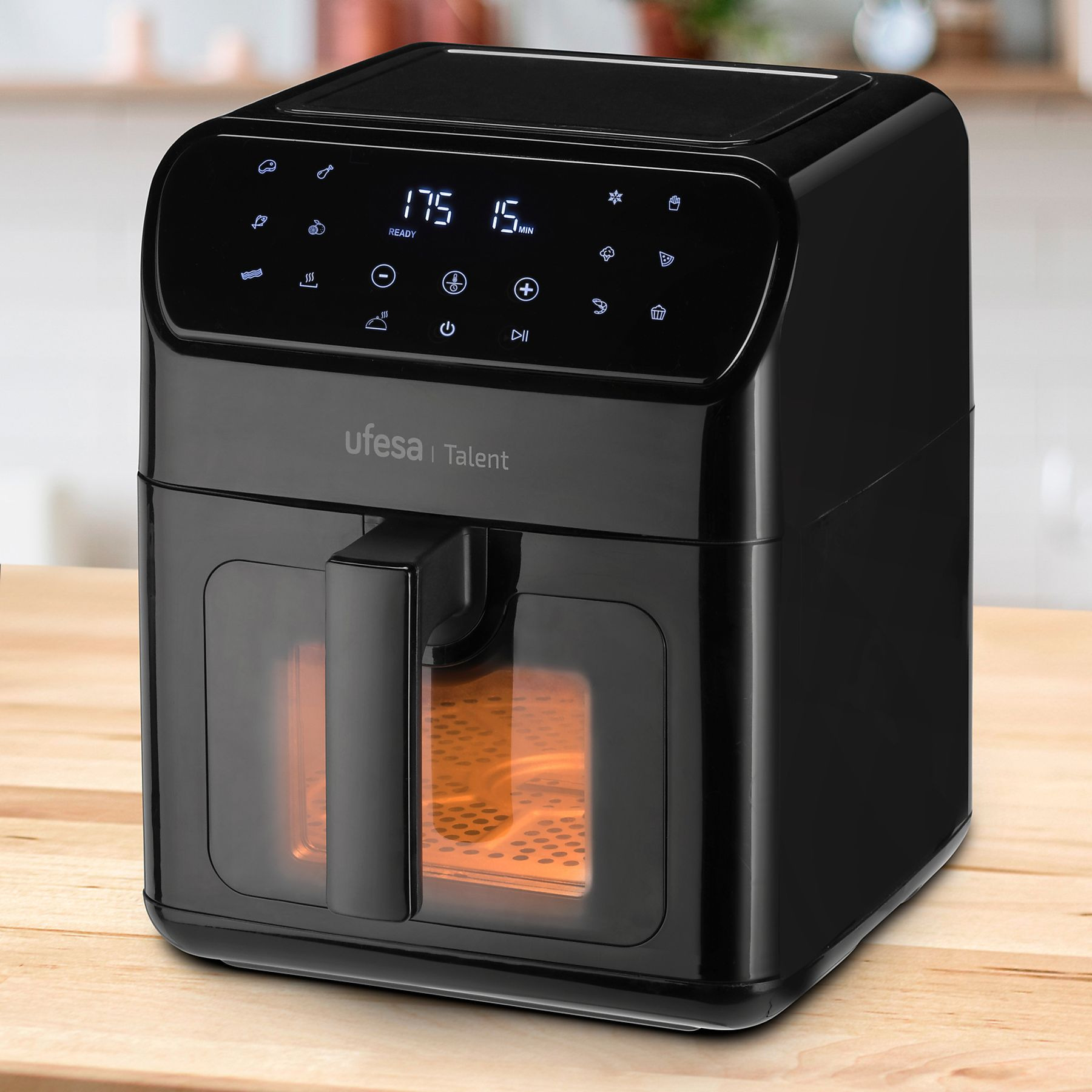Freidora de aire - Ufesa Talent, 6.5 l, 1500 W, 13 Programas de cocinado, Temporizador 60min, Negro