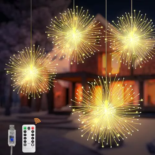 CNMTCCO Luces navideñas,paquete de 4 luces colgantes USB con efecto de fuegos artificiales