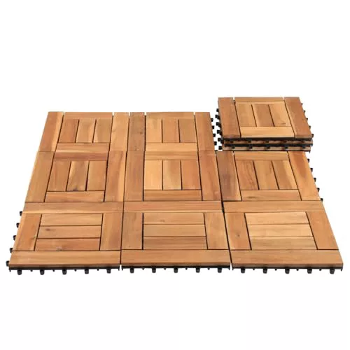 Fiqops Baldosas de madera para balcón, 30 x 30 cm, madera de acacia, 11 unidades de 1 ㎡, suelo de terraza exterior, azulejos de clic para terraza, mosaico para jardín, patio, suelo de balcón (7