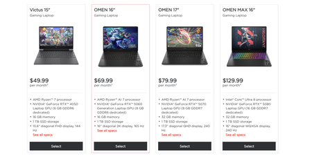 Modelos de assinatura do novo serviço HP (Captura de tela: Omen Gaming Subscription)