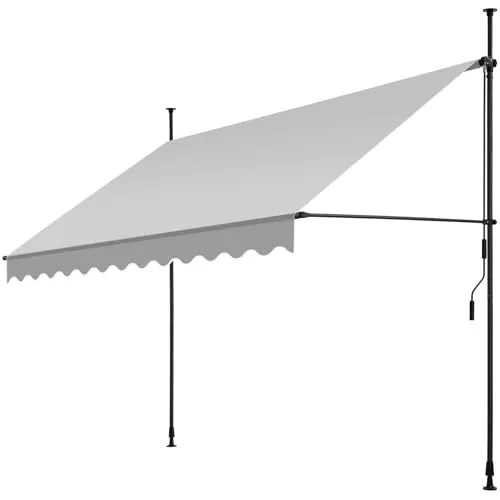 TecTake® Toldo Terraza Manual Regulable en Altura Con Manivela, Extensible Para Balcón Sin Taladros, Resistente a Rayos UV, Protección Solar y Repelente al Agua - 300 cm - Gris Claro