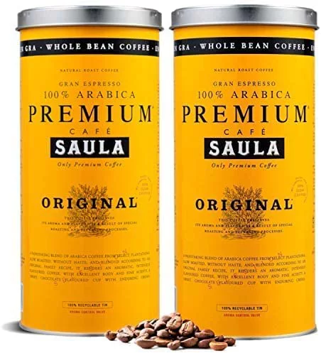 Café en grano Saula, Pack 2 botes de 500 gr. Premium Original 100% arábica