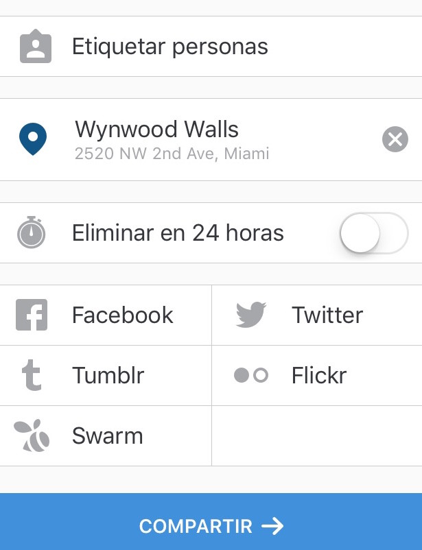 Eliminar en 24 horas, Instagram