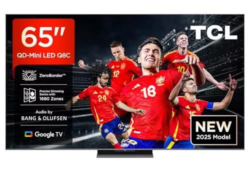 TCL 65Q8C, 65'' QD-Mini LED TV, 4K HDR Premium 4500 nits, ZeroBorder™, Smart TV with Google TV (Dolby Vision IQ and Atmos, CrystGlow WHVA Panel, Audio by Bang & Olufsen, Motion Clarity Pro 144 Hz)
