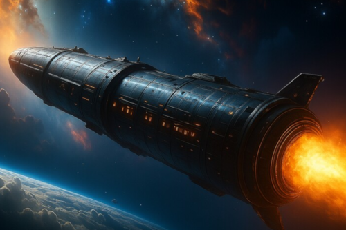 Esta seria a aparência de uma nave espacial recém-decolada da Terra com uma aceleração de 1g / Imagem | Adobe Firefly; gerado por IA, Alexander Köpf