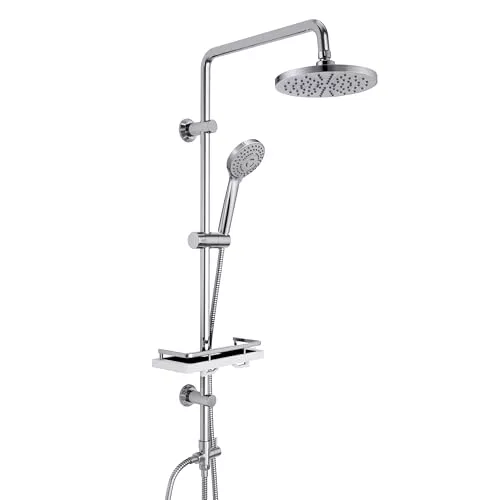 Görbach Columna de Hidromasaje sin Grifo Set Ducha Acero Inoxidable Altura Adjustable Conjunto Set Juego Ducha Baño con Ducha Mano, Estante y Cabezal Ducha Rociador ABSD20cm