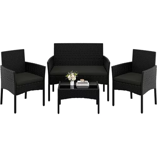 Yaheetech Conjunto Jardin Exterior Muebles Ratán de Jardín de 4 Piezas