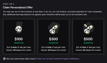 Incentivos de Twitch por añadir anuncios