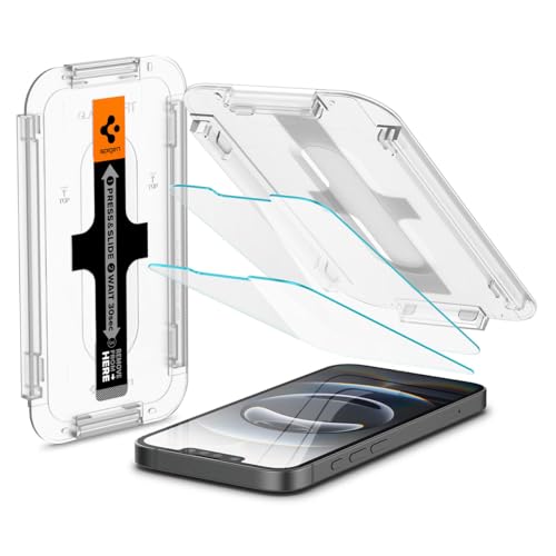 Spigen Glas.tR EZ Fit Protector Pantalla para iPhone 16e, iPhone 14, iPhone 13, iPhone 13 Pro, 2 Unidades, Alta Definicion, Dureza 9H