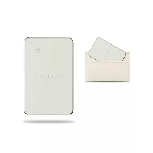 SATECHI FindAll Air Tag Card GPS para Carteras con Apple Find My, Alerta de Olvido, Sonido Potente, Carga Inalámbrica, Tarjeta GPS Ligera, Localizador Cartera para iPhone, iPad, Mac – Beige