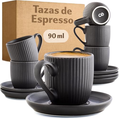 Cosumy Juego de Tazas de Café Espresso 90 ml Negro