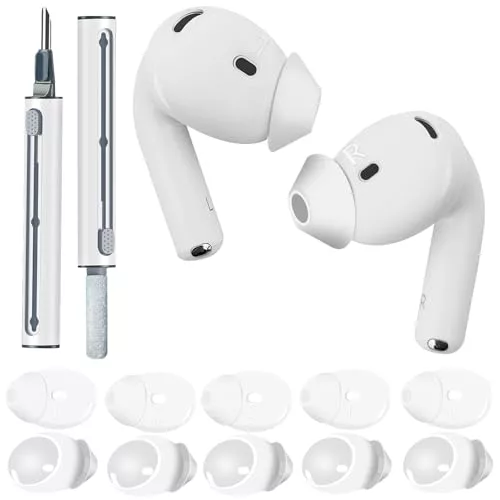 5 pares de almohadillas para AirPods 4, fundas de silicona compatibles con Apple AirPods 4, almohadillas antideslizantes para AirPods 4 [incluye lápiz de limpieza] (blanco)